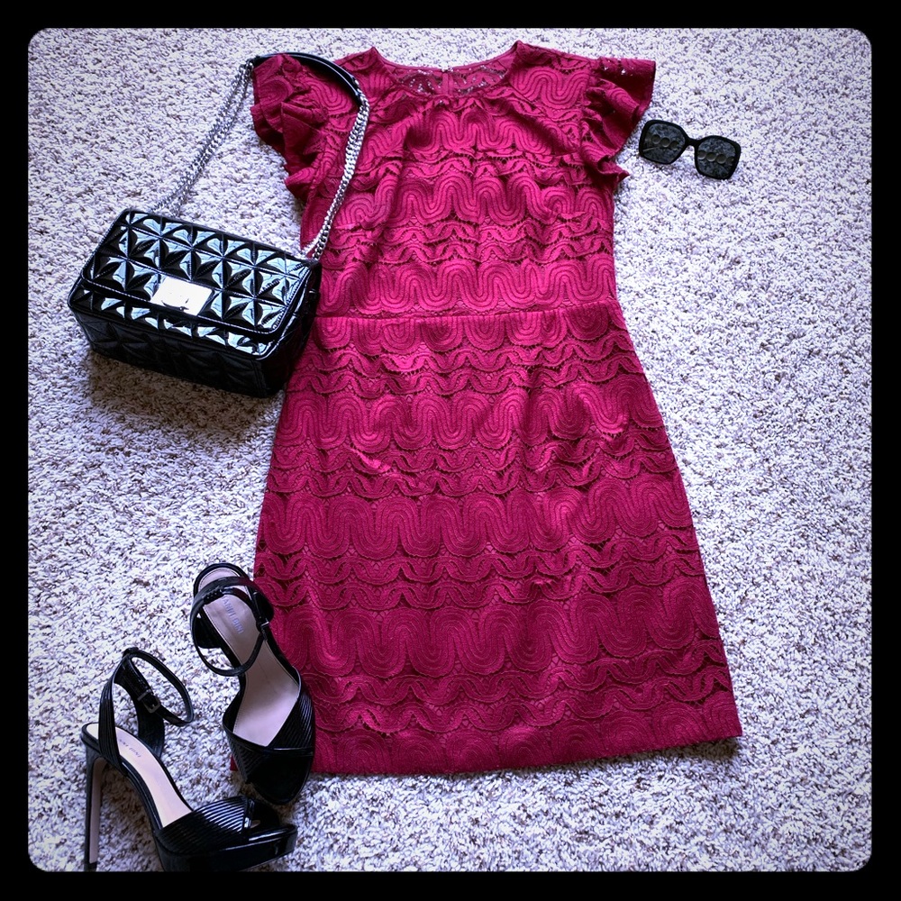 ✨🆕Trina Turk Flutter Sleeve Lace Sheath Dress✨